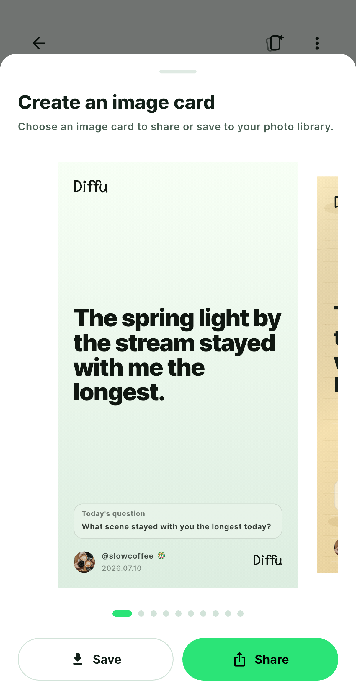 Diffu image card maker screen
